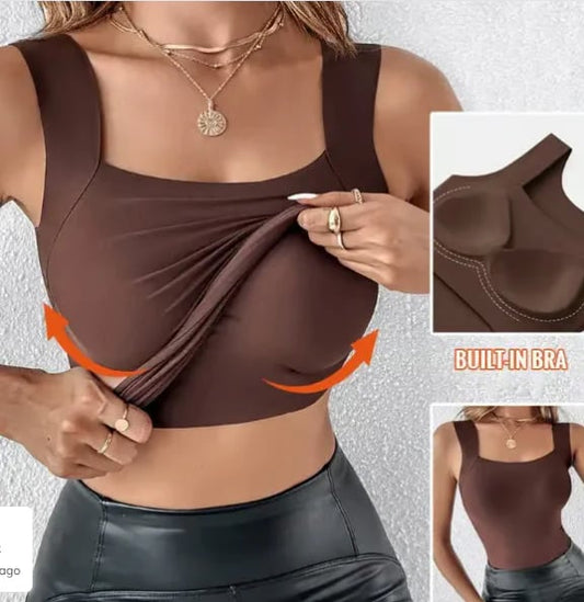 🏆Laatste dag 50% korting!!💐Thermische tanktops met U-hals en ingebouwde bh voor dames