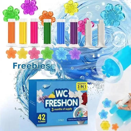 🌸 42 Bloemen! 3-Tubes Toilet Gel Stempelbox – Deodoriserende Badkamerverfrisser met Bloemengeur🚽✨
