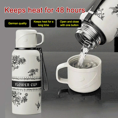 Gardenia Pattern Large Capacity Thermal Cup