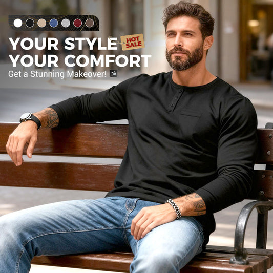 ⚡Tijdelijke Aanbieding! Heren Slim Fit Henley T-shirt met lange mouwen 🔥Direct 50% Korting, Prijs-Kwaliteit Koning!