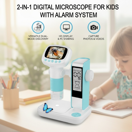 2-in-1 digitale microscoop voor kinderen met alarmsysteem