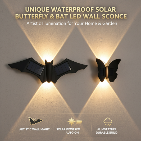 Unieke Waterdichte Zonne-energie Vlinder- & Vleermuis LED Wandlamp