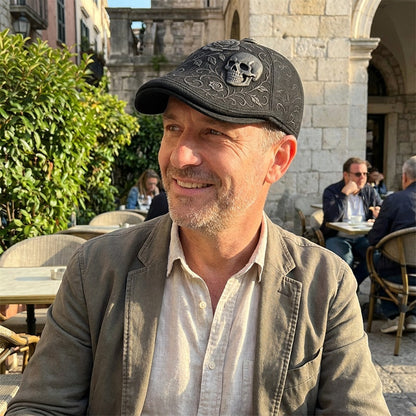 🎁2026 Nieuw binnen 50% KORTING💥Platte pet voor heren met doodshoofd- en doornmotief