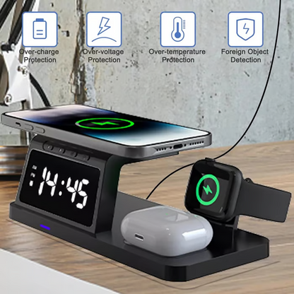 4-in-1 Fast-Charging Wireless Charging Station With Clock