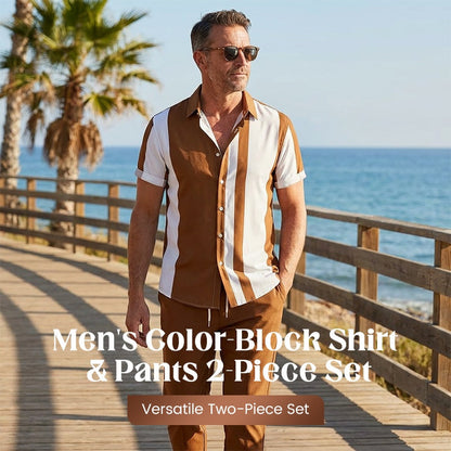 👕 Heren 2-delige Kleurblok Set – Shirt & Broek-Modern, Comfortabel & Verkrijgbaar van S tot 4XL!