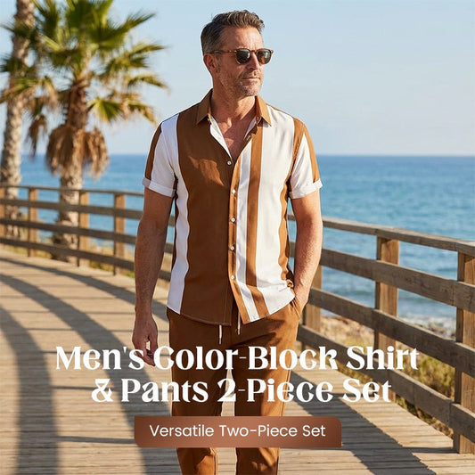 👕 Heren 2-delige Kleurblok Set – Shirt & Broek-Modern, Comfortabel & Verkrijgbaar van S tot 4XL!