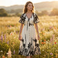 👗 Zachte Midi Jurk met Botanische Print & V-Hals – Licht, Elegant & Makkelijk te Dragen | Nu 58% KORTING | Maten S t/m 5XL! 🌸✨