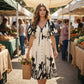 👗 Zachte Midi Jurk met Botanische Print & V-Hals – Licht, Elegant & Makkelijk te Dragen | Nu 58% KORTING | Maten S t/m 5XL! 🌸✨