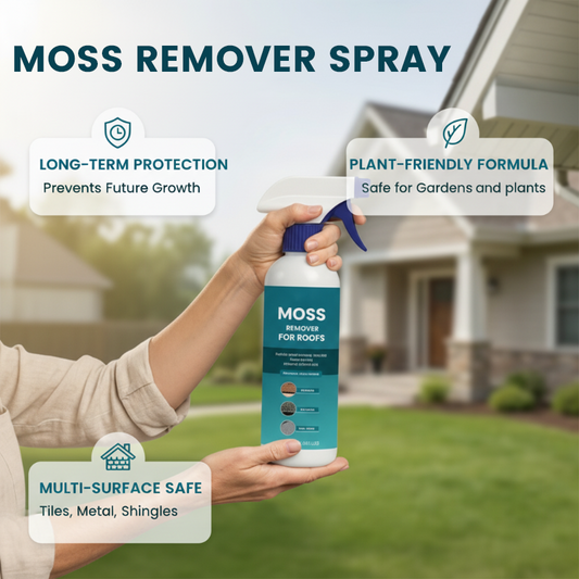 🌧️ Mos- en algenverwijderingsspray voor verschillende soorten daken – opspuiten, afspoelen en stralend schoon! 🏠✨ Effectief tegen mos, milde werking op planten – voor een schoon dak in enkele minuten. 🌿💧